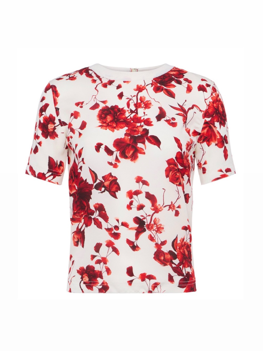 L'AGENCE
Suzette Silk Raw-hem Tee In Ivory/red Ikebana